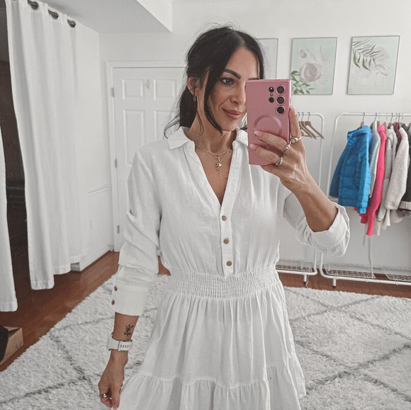 Zara White Linen Blend Long Sleeve Mini Dress New Size M - Picture 3 of 9